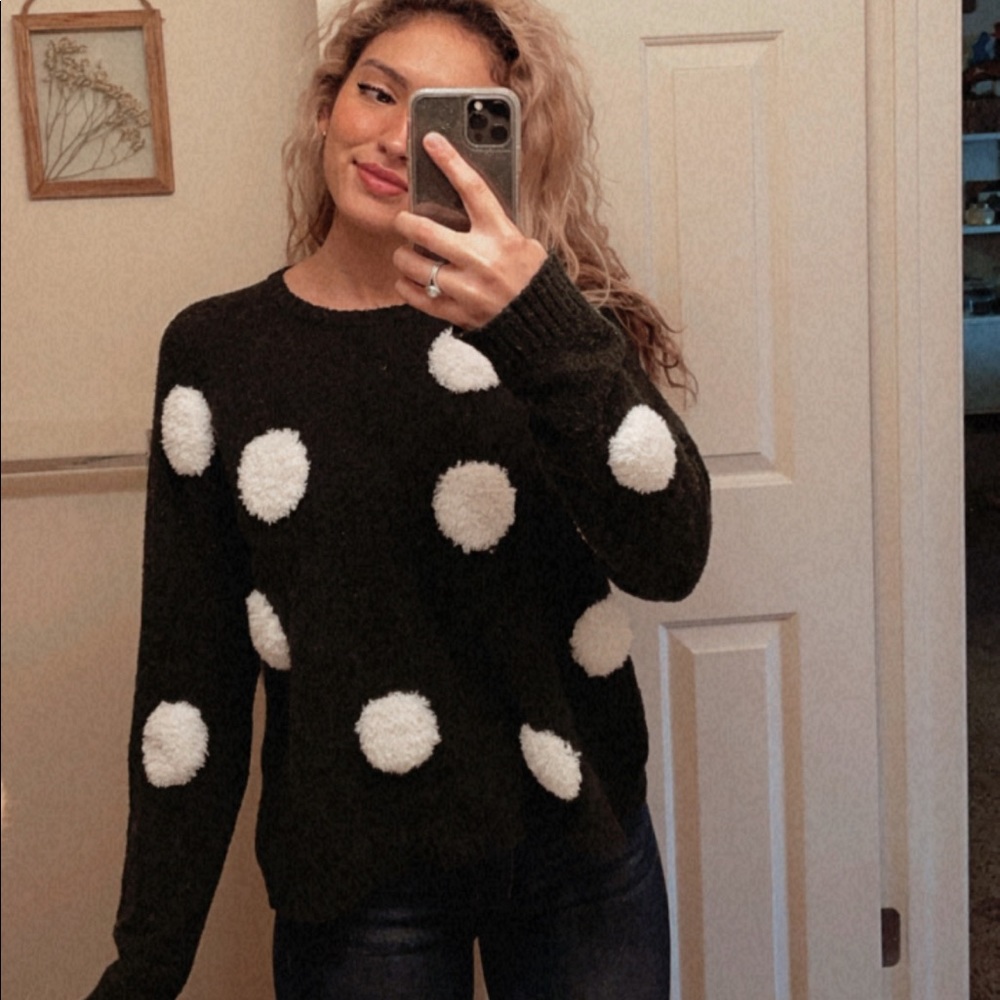 SOLD Forest Green & White Polka Dot Sweater